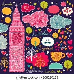 Vector set of London symbols. Vector pattern