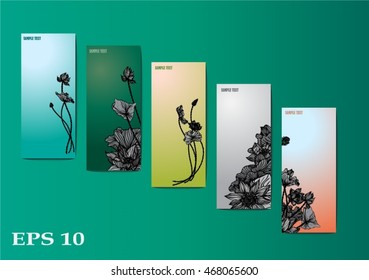 Vector set lotus for background and text.beautiful floral frame with lotus flowers and leaves in graphic style.