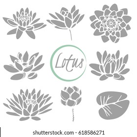 Vector set of lotus icons on the white background