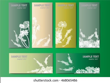 Vector set lotus and koi for background and text.beautiful  vector floral frame with lotus flowers and leaves in graphic style.