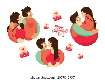 Vector set of love couple for valentine's holiday. Man and woman in love.