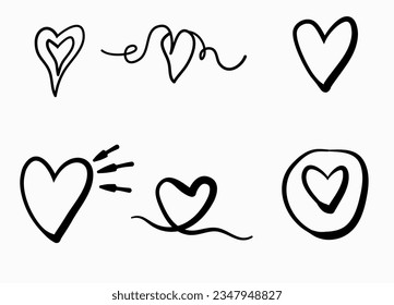 Vector set of love doodles. Hand drawn elements isolated on white background.