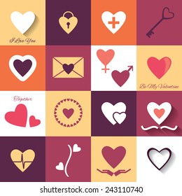 Vector set of love icons for Valentines day and romantic events 