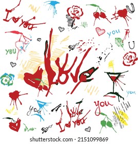 conjunto vectorial de ilustraciones de amor con efecto de salpicadura 