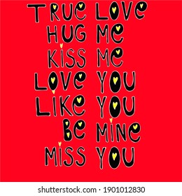 vector set of love lettering for valentine's day