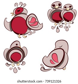 Vector set of lovely  birds. Isolated on white background.