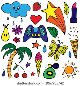 Vector set of lovely hand-drawn stickers. Isolated illustrations.