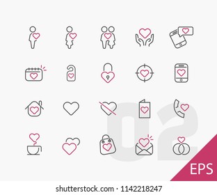 
Vector set of lovers. Thin line outline