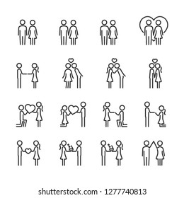 Vector set of loving couple line icons.