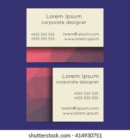 Vector set of low poly business card template designs. Polygonal creative templates with realistic gradient shadows.