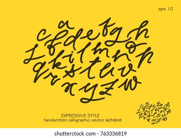 Vector set of lowercase handwritten expressive letters.