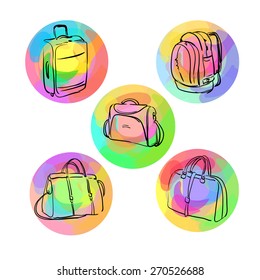 Vector set luggage bag, suitcase, backpack in the form of icons on a white background
