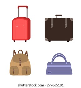 Vector set of luggage, suitcases, backpacks and bag