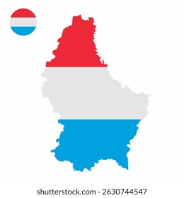 Vector set of Luxembourg high detailed map flag and national flag round badge isolated on white background.