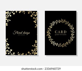 Vector set of luxury cards, templates with gold glittery flowers for birthday, wedding, anniversary invitation 