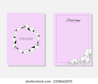 Vector set of luxury cards, templates with hand drawn flowers tulips for birthday, wedding, anniversary invitation on pink background