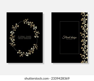 Vector set of luxury cards, templates with gold glittery small delicate flowers for birthday, wedding, anniversary invitation 