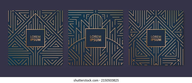 Vector set of luxury cover templates, square line art deco patterns. Design elements for placards, banners, flyers, presentations and cards