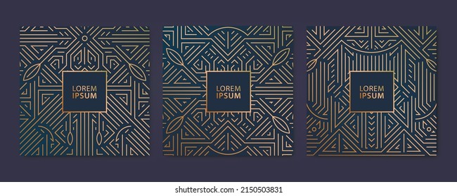 Vector set of luxury cover templates, square line art deco patterns. Design elements for placards, banners, flyers, presentations and cards