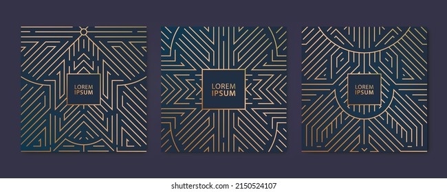 Vector set of luxury cover templates, square line art deco patterns. Design elements for placards, banners, flyers, presentations and cards