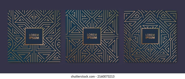 Vector set of luxury cover templates, square line art deco patterns. Design elements for placards, banners, flyers, presentations and cards