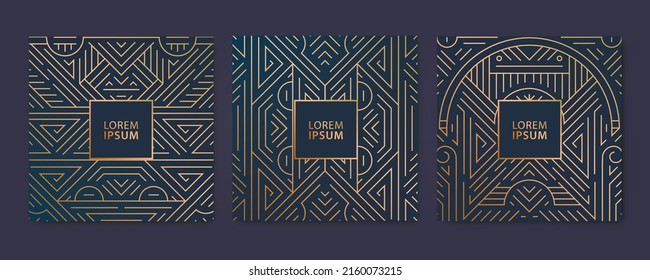 Vector set of luxury cover templates, square line art deco patterns. Design elements for placards, banners, flyers, presentations and cards