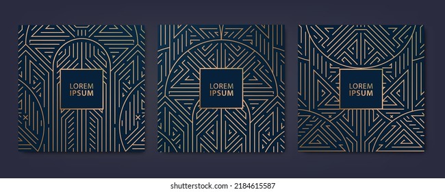 Vector set of luxury cover templates, square line art deco patterns. Design elements for placards, banners, flyers, presentations and cards.