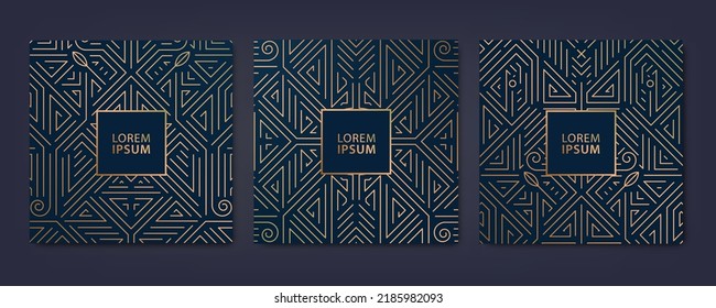 Vector set of luxury cover templates, square line art deco patterns. Design elements for placards, banners, flyers, presentations and cards.