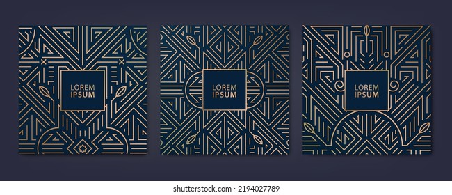 Vector set of luxury cover templates, square line art deco patterns. Design elements for placards, banners, flyers, presentations and cards