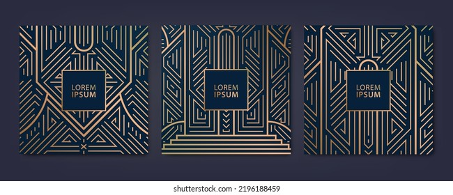 Vector set of luxury cover templates, square line art deco patterns. Design elements for placards, banners, flyers, presentations and cards