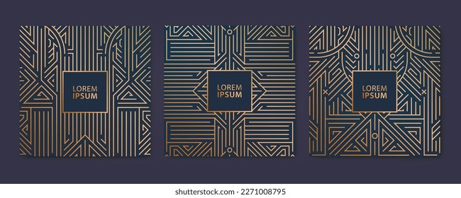 Vector set of luxury cover templates, square line art deco patterns. Fancy design elements for placards, banners, flyers, presentations and cards.