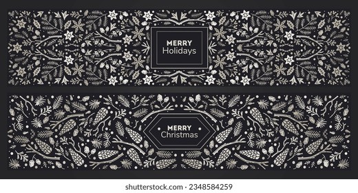 Vector set of luxury floral patterns, invitation cards, banners. Merry Christmas