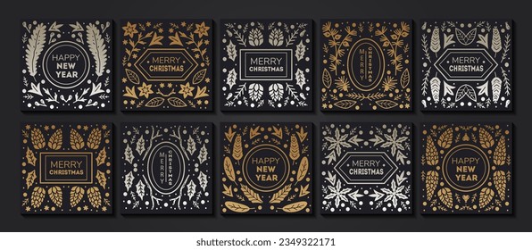 Vector set of luxury floral patterns, invitation cards, banners. Merry Christmas