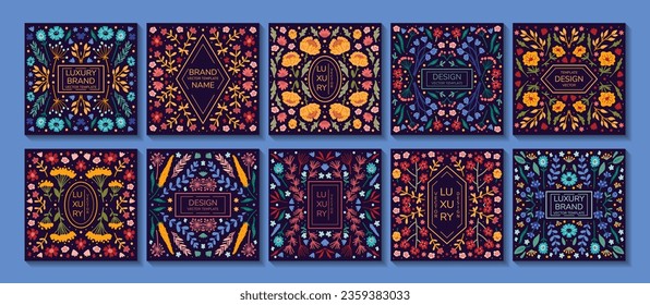 Vector set of luxury floral patterns, invitation cards, banners with doodles 