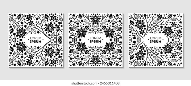 Vector conjunto de patrones florales de lujo, tarjetas de invitación, Anuncios. Felices Navidades