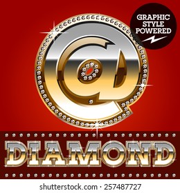 Vector set of luxury font in gold color with diamond border. Symbols 
