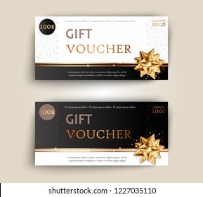 Vector set of luxury gift vouchers with ribbons and bow. Elegant template for a festive gift card, coupon and certificate. Discount Coupon Template. Vector Illustration EPS10