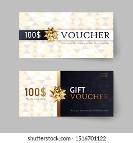 Vector set of luxury gift vouchers with ribbons and gift box. Elegant template for a festive gift card, coupon and certificate. Discount Coupon Template Vector Illustration EPS10