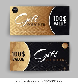 Vector set of luxury gift vouchers with ribbons and gift box. Elegant template for a festive gift card, coupon and certificate. Discount Coupon Template Vector Illustration EPS10