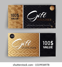 Vector set of luxury gift vouchers with ribbons and gift box. Elegant template for a festive gift card, coupon and certificate. Discount Coupon Template Vector Illustration EPS10