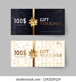 Vector set of luxury gift vouchers with ribbons and gift box. Elegant template for a festive gift card, coupon and certificate. Discount Coupon Template Vector Illustration EPS10