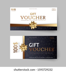 Vector set of luxury gift vouchers with ribbons and gift box. Elegant template for a festive gift card, coupon and certificate. Discount Coupon Template Vector Illustration EPS10