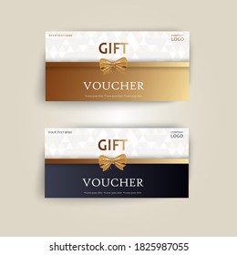 Vector set of luxury gift vouchers with ribbons and gift box. Elegant template for a festive gift card, coupon and certificate. Discount Coupon Template Vector Illustration EPS10