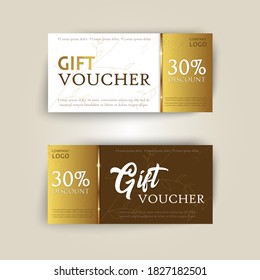 Juego de vectores de vales de regalo de lujo con cintas y caja de regalo. Elegante plantilla para una tarjeta de regalo, cupón y certificado festivo. Vector de plantilla de cupón de descuento Ilustración EPS10