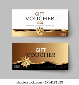 Vector set of luxury gift vouchers with ribbons and gift box. Elegant template for a festive gift card, coupon and certificate. Discount Coupon Template Vector Illustration EPS10