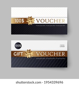 Vector set of luxury gift vouchers with ribbons and gift box. Elegant template for a festive gift card, coupon and certificate. Discount Coupon Template Vector Illustration EPS10