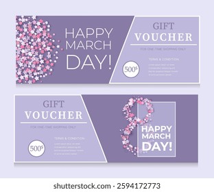 Vector set of luxury gift vouchers with Delicate plants in pastel colors. Spring gift card.Elegant template for holiday gift card, coupon and certificate. Discount coupon template vector illustration 