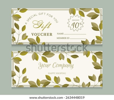 Vector set of luxury gift vouchers with green plant on  light background. Elegant template for holiday gift card, coupon and certificate. Discount coupon template vector illustration EPS10	