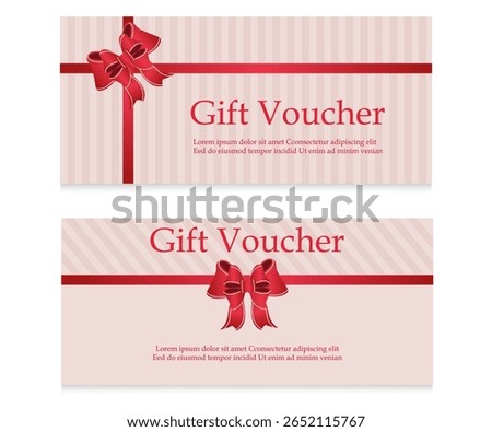 Vector set of luxury gift vouchers with red plant and bow on pink background. Elegant template for holiday gift card, coupon and certificate. Discount coupon template vector illustration EPS10	