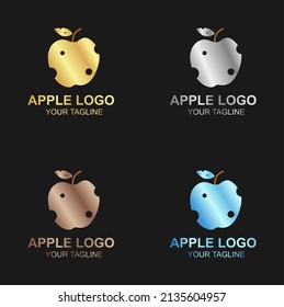 Vector set of luxury gold apple logo on black background, and also in color, silver, bronze and diamond